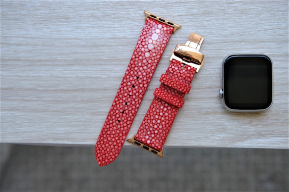 キャンペン中 高級革使用 スティングレイ　エイ革　スターマーク　Applewatchベルト　腕時計 バンド　本革　 1枚目の画像