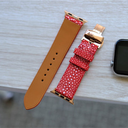 キャンペン中 高級革使用 スティングレイ　エイ革　スターマーク　Applewatchベルト　腕時計 バンド　本革　 2枚目の画像