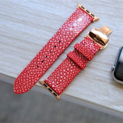キャンペン中 高級革使用 スティングレイ　エイ革　スターマーク　Applewatchベルト　腕時計 バンド　本革　 3枚目の画像