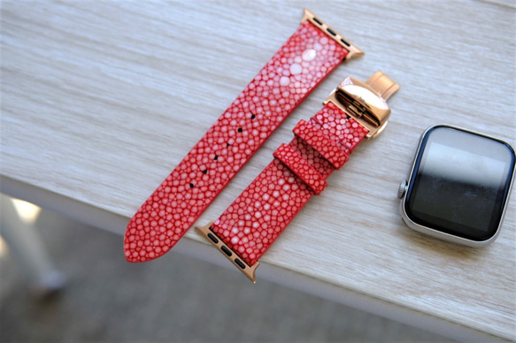 キャンペン中 高級革使用 スティングレイ　エイ革　スターマーク　Applewatchベルト　腕時計 バンド　本革　 3枚目の画像