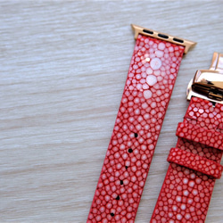 キャンペン中 高級革使用 スティングレイ　エイ革　スターマーク　Applewatchベルト　腕時計 バンド　本革　 4枚目の画像