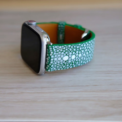 高級革使用 スティングレイ　エイ革　スターマーク　Applewatchベルト　腕時計 バンド　本革　グリーン 5枚目の画像