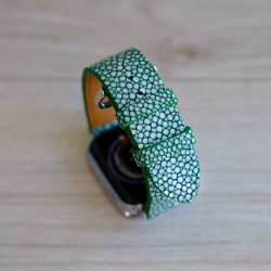 高級革使用 スティングレイ　エイ革　スターマーク　Applewatchベルト　腕時計 バンド　本革　グリーン 6枚目の画像