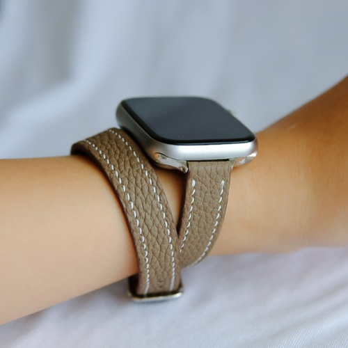 Apple Watchベルト 時計ベルト 二重巻き エトゥープ色 フランス