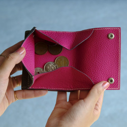 【オーダーメイド】オールレザー　フランスレザー使用コンパクト財布　（エタンｘローズパープル） 5枚目の画像