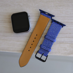 キャンペン中 高級革使用】スティングレイ　エイ革　Applewatchベルト　腕時計 バンド　ブルー 4枚目の画像