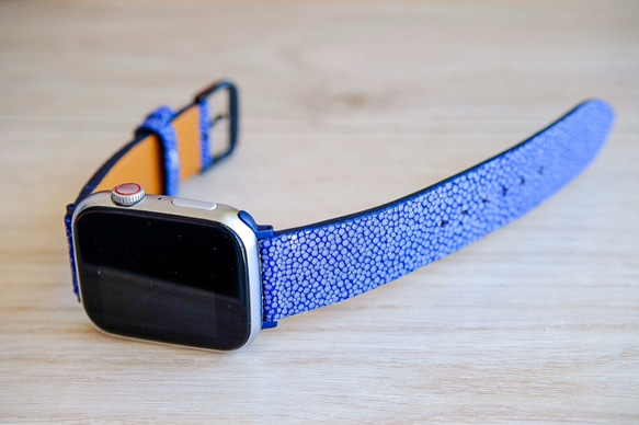 キャンペン中 高級革使用】スティングレイ　エイ革　Applewatchベルト　腕時計 バンド　ブルー 5枚目の画像