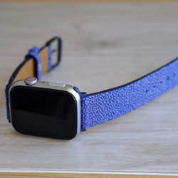 キャンペン中 高級革使用】スティングレイ　エイ革　Applewatchベルト　腕時計 バンド　ブルー 6枚目の画像