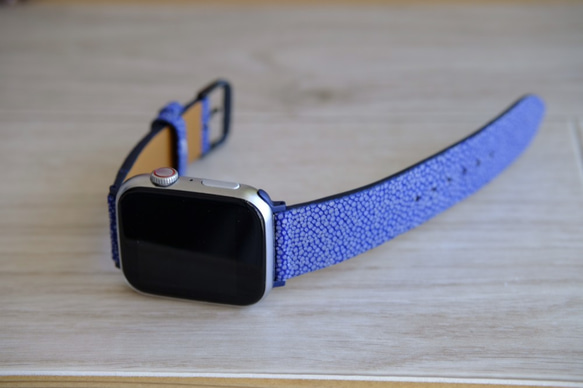 キャンペン中 高級革使用】スティングレイ　エイ革　Applewatchベルト　腕時計 バンド　ブルー 6枚目の画像