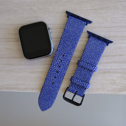 キャンペン中 高級革使用】スティングレイ　エイ革　Applewatchベルト　腕時計 バンド　ブルー 7枚目の画像