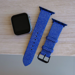 キャンペン中 高級革使用】スティングレイ　エイ革　Applewatchベルト　腕時計 バンド　ブルー 8枚目の画像