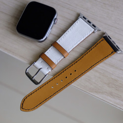 キャンペン中 アップルウォッチバンド　腕時計ベルト　スイフトレザー　ホワイトxブラック 2枚目の画像