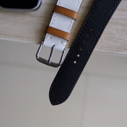 キャンペン中 アップルウォッチバンド　腕時計ベルト　スイフトレザー　ホワイトxブラック 3枚目の画像