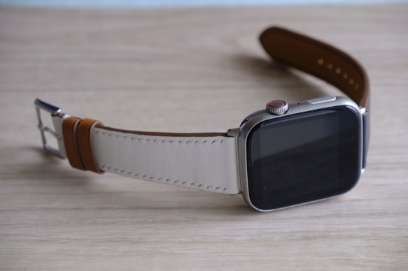 キャンペン中 アップルウォッチバンド　腕時計ベルト　スイフトレザー　ホワイトxブラック 6枚目の画像