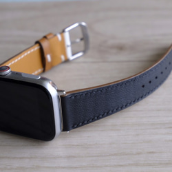 キャンペン中 アップルウォッチバンド　腕時計ベルト　スイフトレザー　ホワイトxブラック 7枚目の画像