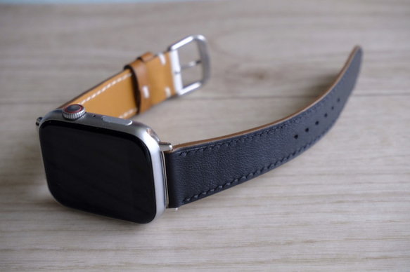 キャンペン中 アップルウォッチバンド　腕時計ベルト　スイフトレザー　ホワイトxブラック 7枚目の画像
