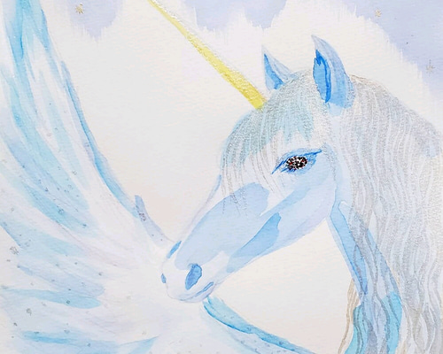 光の角をもつユニコーン《抽象画シリーズ》水彩画 絵画 NANAE