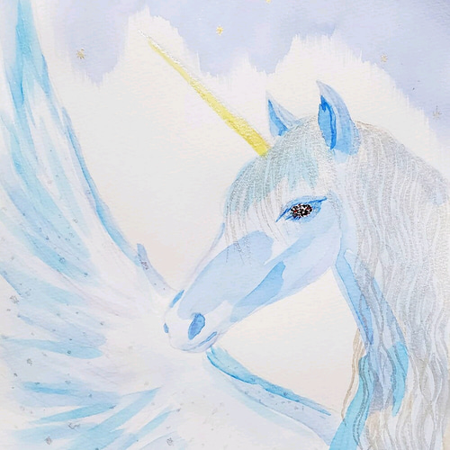 光の角をもつユニコーン《抽象画シリーズ》水彩画 絵画 NANAE 通販