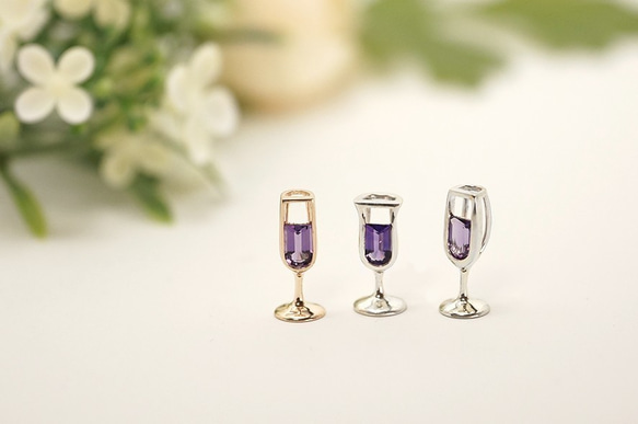 K10YGアメシスト(紫)　シャンパン　グラスペンダントトップ　 3枚目の画像
