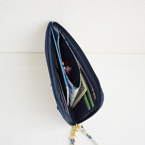 ロングＬ字ファスナー財布　リバティラミネート　フローラル・デライト【ブルー】 完成】リバティラミネートL字型長財布 | Marinedrop