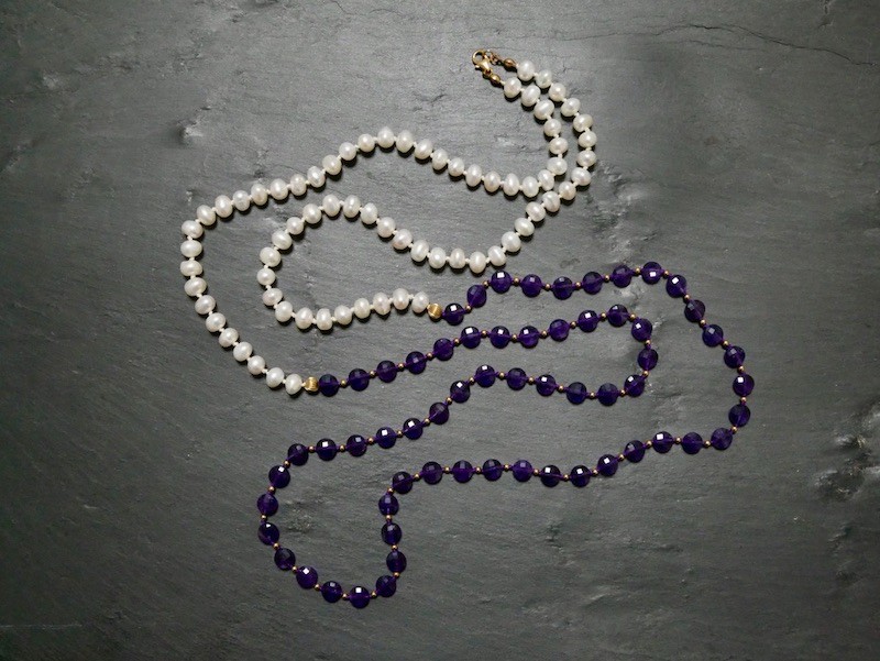 Aurora #9 アメジスト（パープル） × パール（ホワイト） ロングネックレス