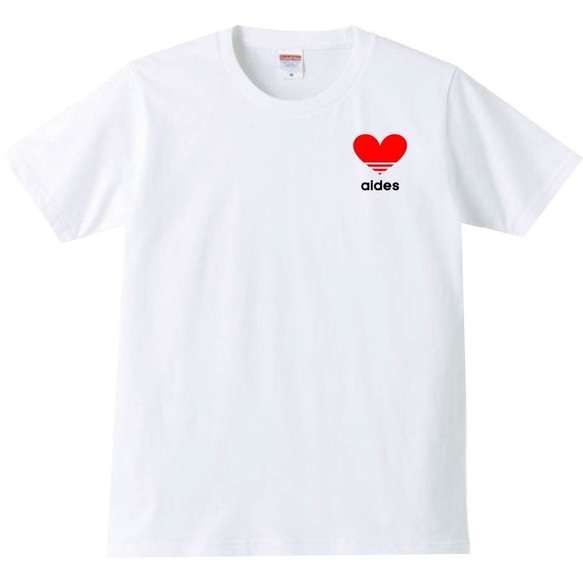 【送料無料】【新品】aides アイデス ワンポイント Tシャツ おもしろ パロディ 白 ホワイト プレゼント メンズ 1枚目の画像