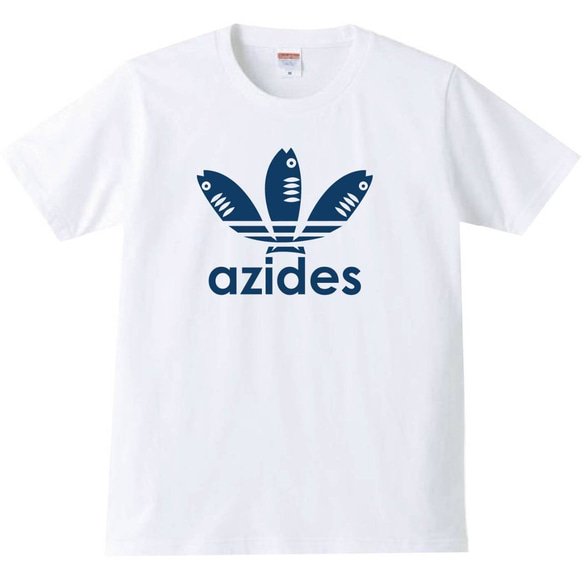 【送料無料】【新品】azides アジデス ネイビー Tシャツ おもしろ パロディ 白 ホワイト プレゼント メンズ 1枚目の画像