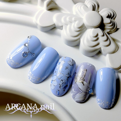 ブライダルネイル】香り付き♡サムシングブルー/シルバー/フラワー  