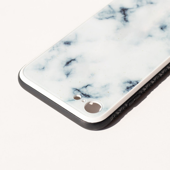 【 大理石 】 名前入れ iPhoneケース オーダーメイド ほぼ 全機種対応 （白） 強化ガラス スマホケース 4枚目の画像