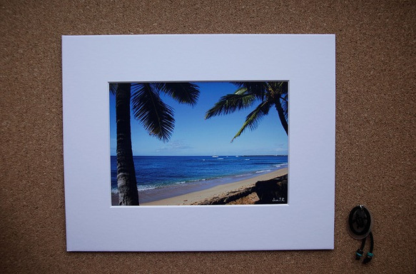 【Sailing Off】ハワイ海の写真　青い海　オーシャン　ビーチ　ヤシの木　南の島　南国　風景写真　マットフレーム 2枚目の画像