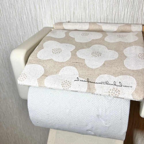 ☆白花☆帆布のナプキン入れ付きトイレットペーパーホルダー