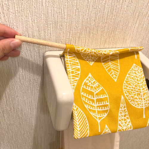 ☆白花☆帆布のナプキン入れ付きトイレットペーパーホルダー