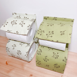 ☆白花刺繍☆帆布のナプキン入れ付き トイレットペーパーホルダー