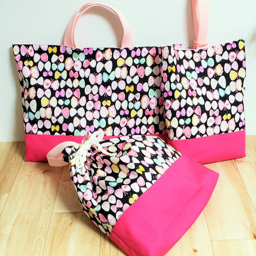 入園入学4点セット 【黄色ちょうちょ×ピンクチェック】 入園入学4点