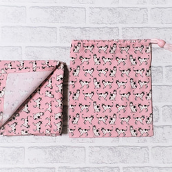 給食セット　ピンク地に猫柄 巾着と大きめにランチョンマット 2枚目の画像