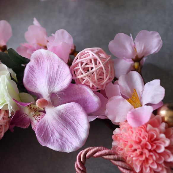 桜ピンクのお花見リース　桜リース　お花見　誕生日　春色新作　 6枚目の画像