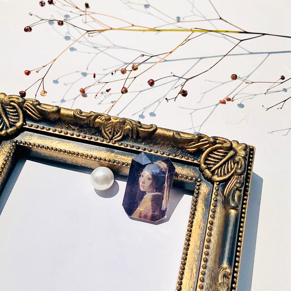 『秋の芸術祭』〜フェルメール　真珠の耳飾りの少女のピアス・イヤリング〜　絵画　美術　芸術　個性的　絵　アート　パール　黒 2枚目の画像