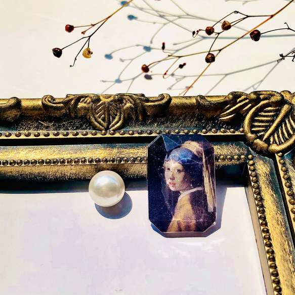 『秋の芸術祭』〜フェルメール　真珠の耳飾りの少女のピアス・イヤリング〜　絵画　美術　芸術　個性的　絵　アート　パール　黒 8枚目の画像