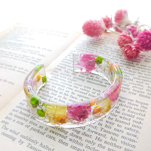 Aー198】レジン ヘアゴム (ガラス♡チャーム付き)