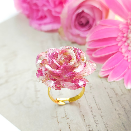 正規店仕入れの ピンクの薔薇の指輪〜 リング シンプル バラ ばら プレゼント アクセサリー