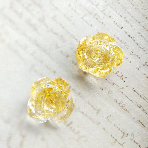 秋デザイン バラの花びら入り キラキラゴールド ラウンドレジンヘアゴム