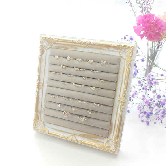 〜大容量アンティークリング収納ケース　ホワイトM　正方形〜　リングトレー  ジュエリーボックス　アクセサリー収納　 2枚目の画像