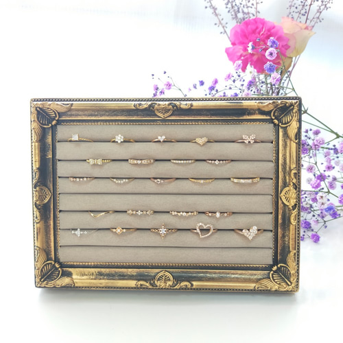 ジュエリーケース　アンティーク　リングケース アンティークリングケース ブロンズゴールドS〜 リングトレー リング