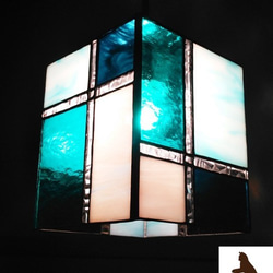 【送料無料】ペンダントライト「幾何学ボックス（涼やか）」ステンドグラス 吊り下げランプ 4枚目の画像