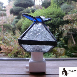 【受注生産】フットランプ(れとろらんぷ 青色てふてふ)ステンドグラス 蝶のおやすみランプ 4枚目の画像