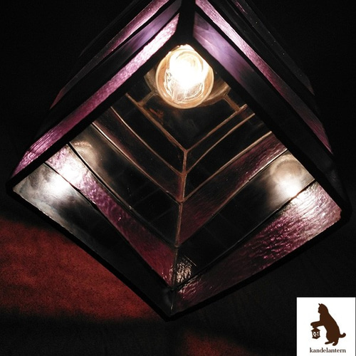 ペンダントライト「波縞（むらさき）2」ステンドグラスの吊り