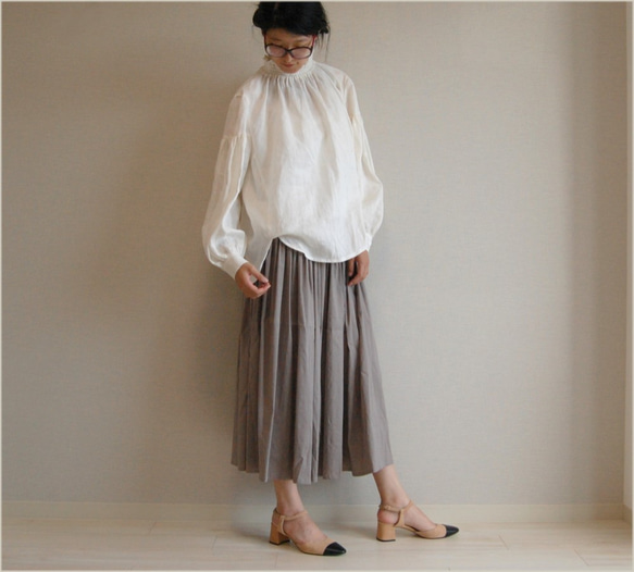 美しいギャザースカート　パープルグレー 1枚目の画像