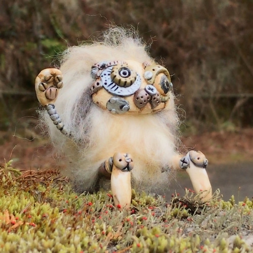 ロボット招き猫 スチームパンク（オーブン樹脂粘土・羊毛