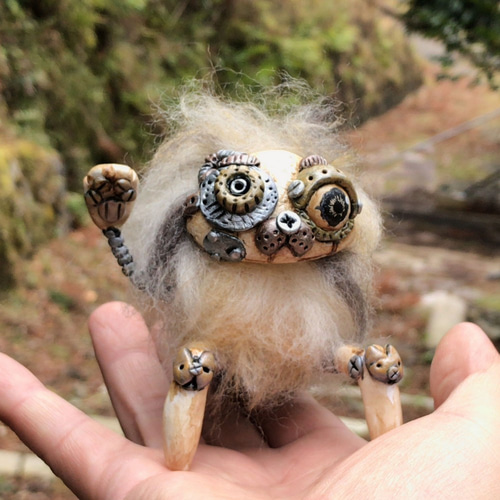ロボット招き猫 スチームパンク（オーブン樹脂粘土・羊毛フェルト製