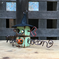 木製ロボット　ハロウィンをモチーフにしたゾンビロボット　Halloweenのワイヤーアート 3枚目の画像